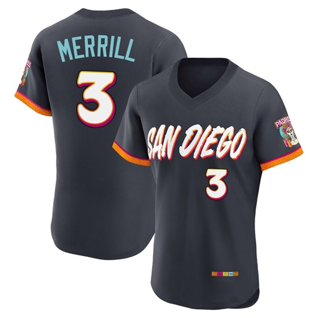 Jamed S.Diego Padres #3 Jackson Merrill Player Obsidian 2026 City Connect Home Limited Elite T-shirt Stitched Jerseys