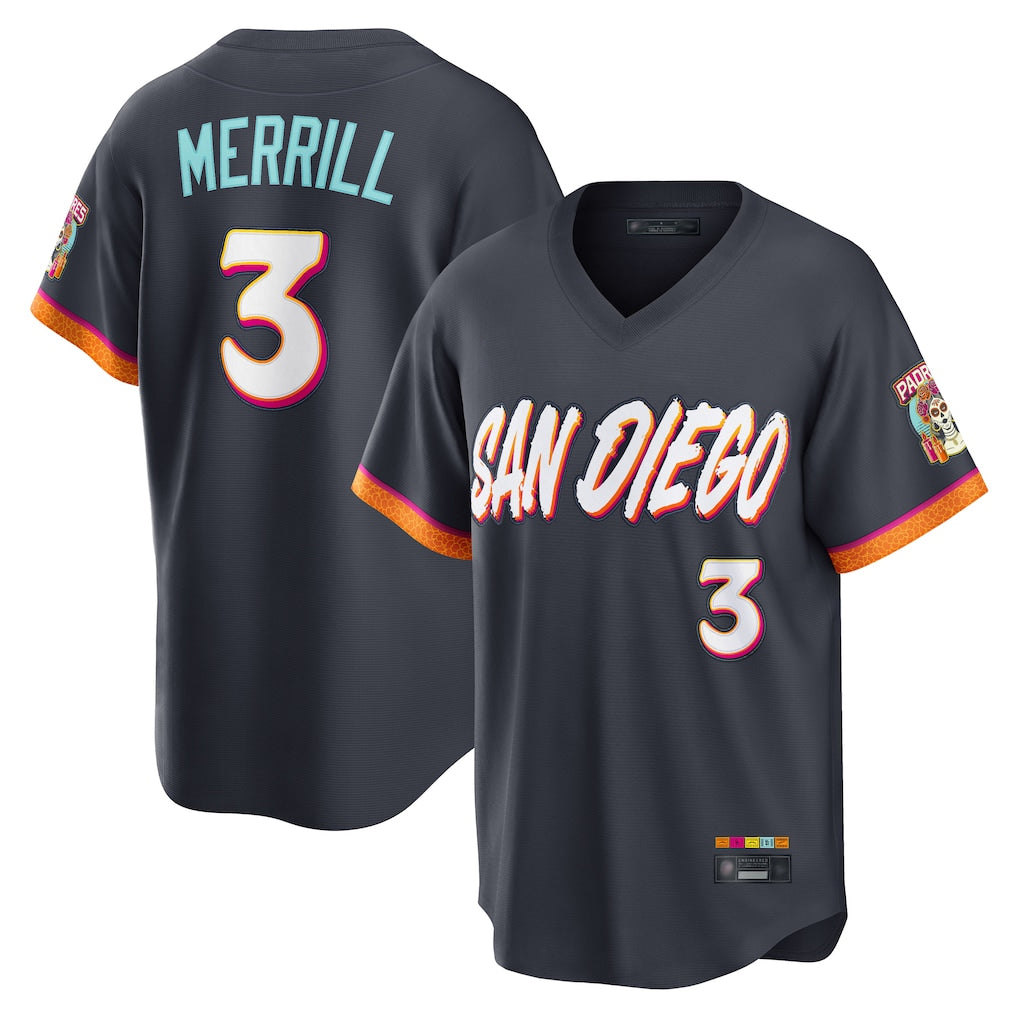 Jamed S.Diego Padres #3 Jackson Merrill Player Obsidian 2026 City Connect Home Limited T-shirt Stitched Jerseys