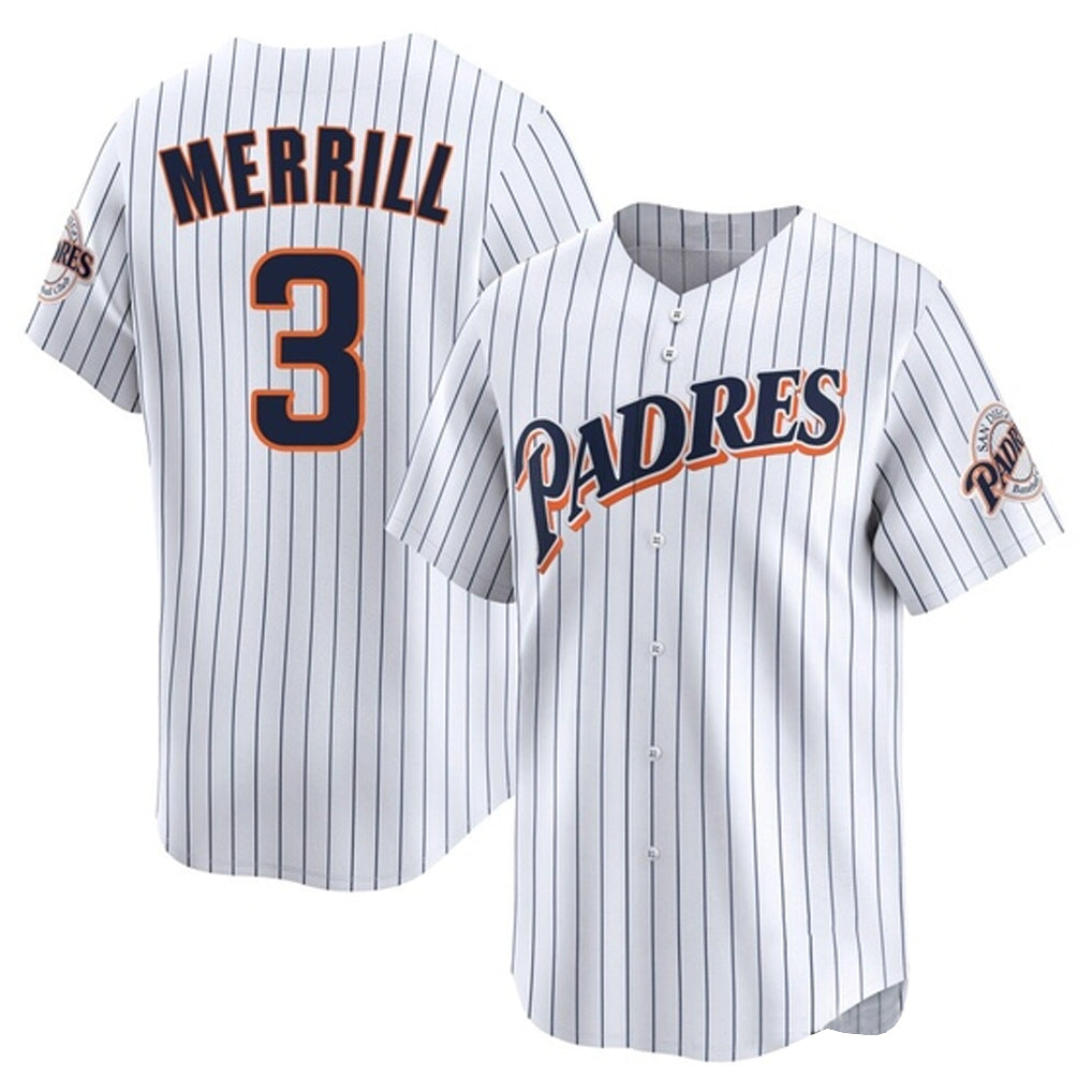Jamed S.Diego Padres #3 Jackson Merrill Player White Cooperstown Collection Limited Home Stitched Jerseys