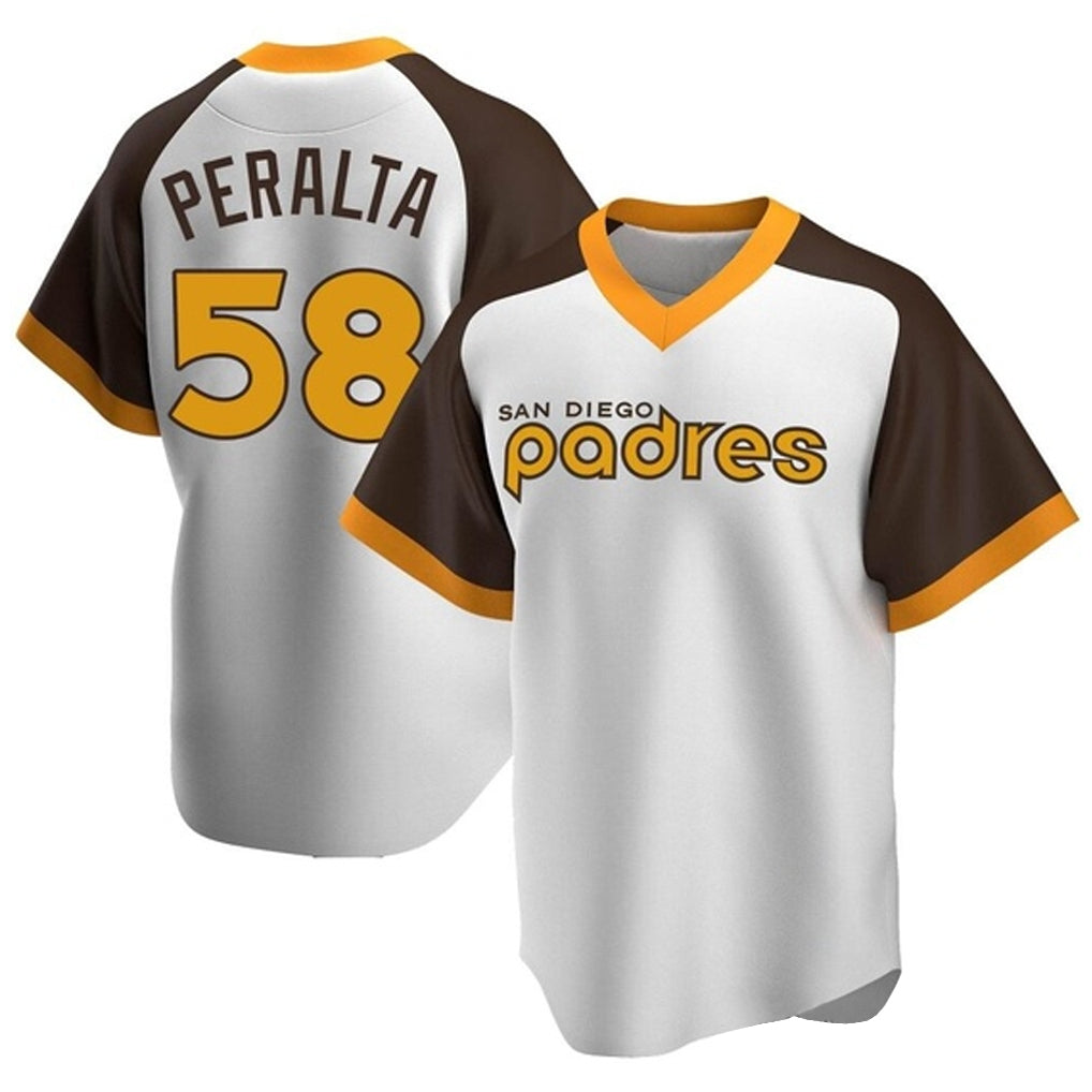 Jamed S.Diego Padres #58 Wandy Peralta Player White Home Cooperstown Collection Replica Game Stitched Jerseys