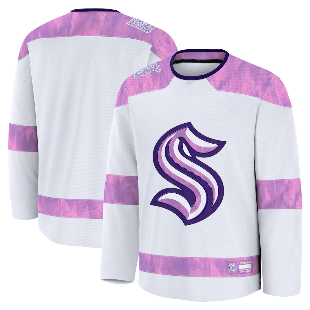 Jamed S.Kraken White 2024 Hockey Fights Cancer Practice Jerseys