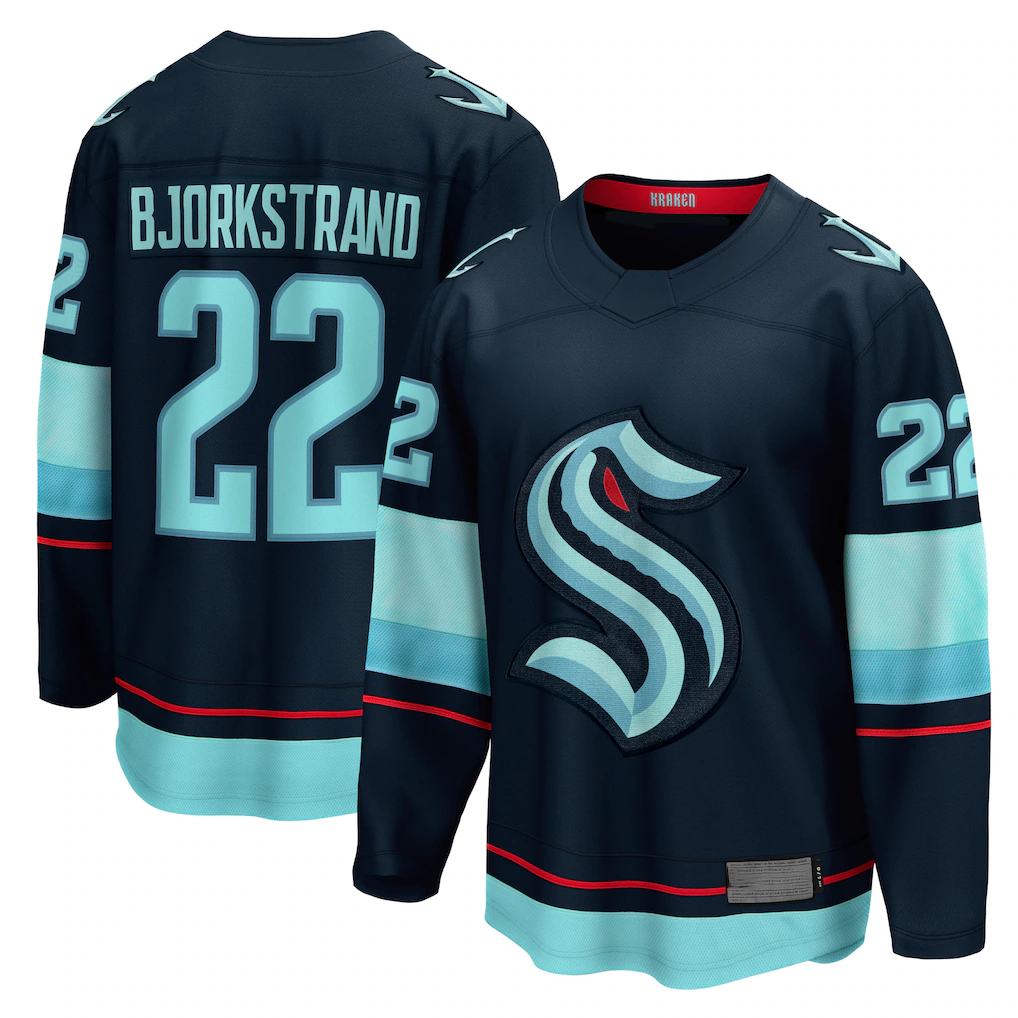 Jamed S.Kraken #22 Oliver Bjorkstrand Deep Sea Blue Home Breakaway Player Jerseys