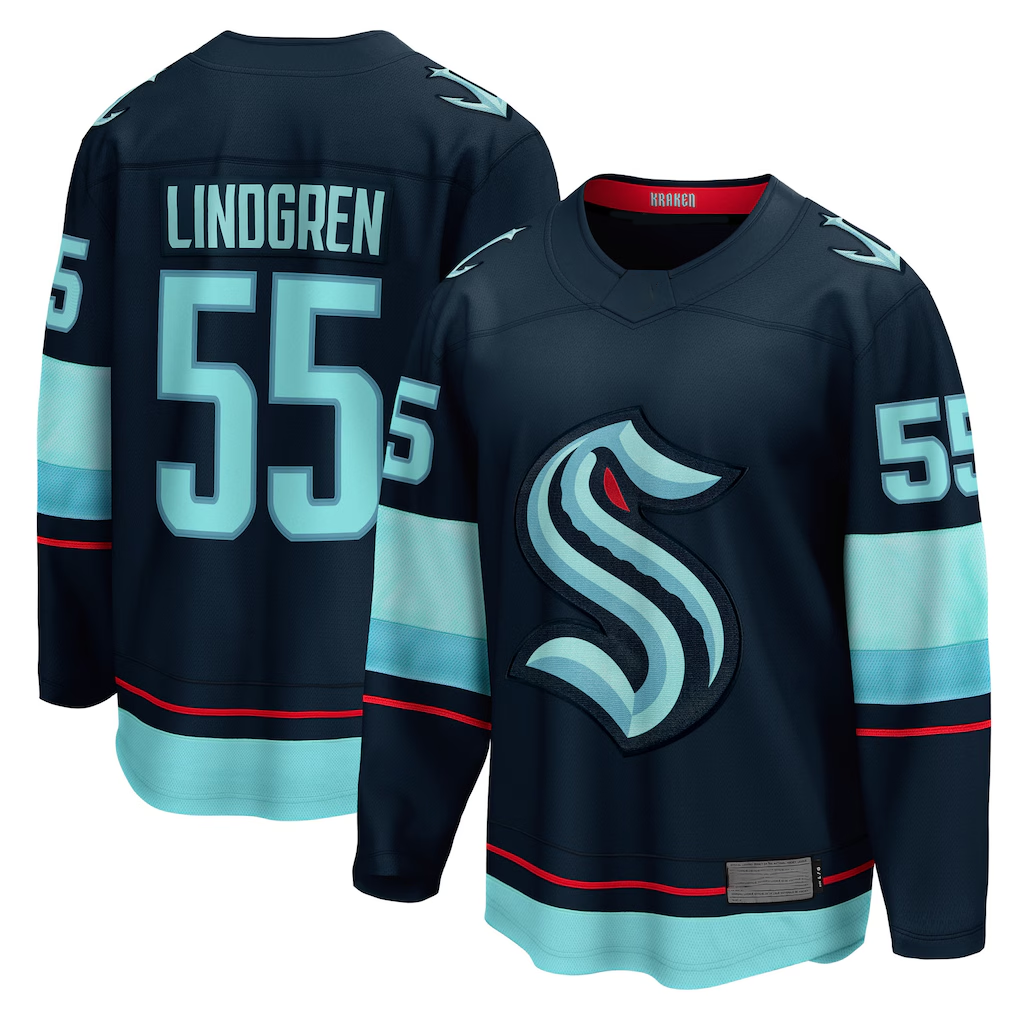 Jamed S.Kraken #55 Ryan Lindgren Deep Sea Blue Home Breakaway Jerseys