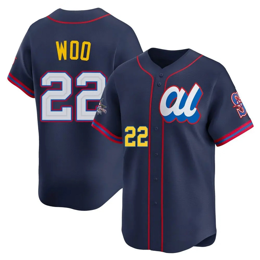 Jamed S.Mariners #22 Bryan Woo Player Navy American League All-Star Edition Limited Stitched Jerseys