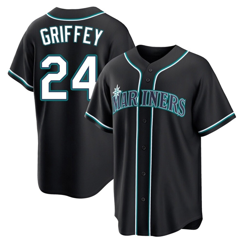 Jamed S.Mariners #24 Ken Griffey Jr Player Black Fashion Home Limited Stitched Jerseys