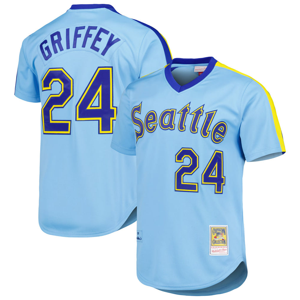 Jamed S.Mariners #24 Ken Griffey Jr Player Light Blue Mitchell & Ness Cooperstown Collection Game Stitched Jerseys