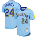 Jamed S.Mariners #24 Ken Griffey Jr Player Light Blue Mitchell & Ness Cooperstown Collection Game Stitched Jerseys