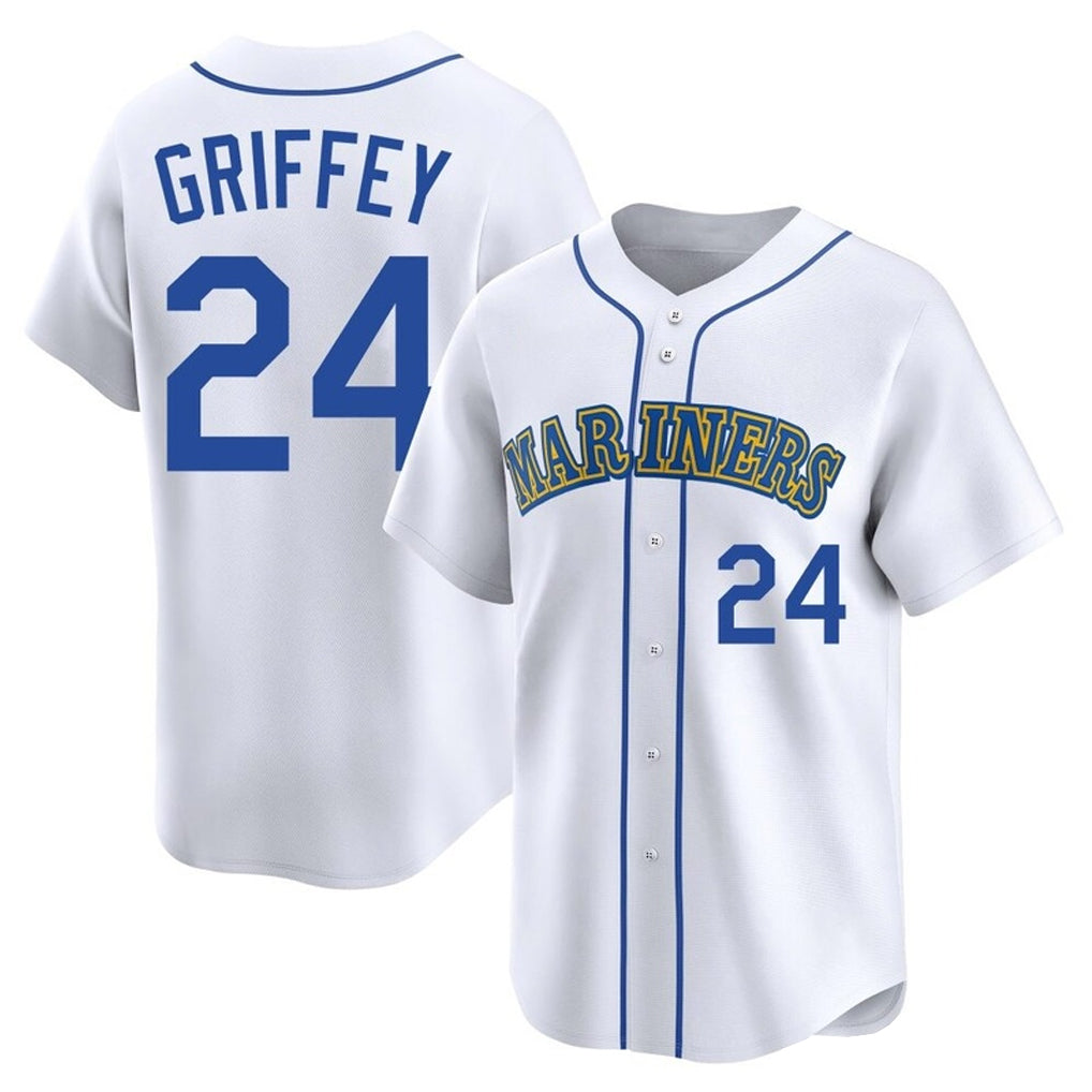 Jamed S.Mariners #24 Ken Griffey Jr Player White Pitch Fashion Game Stitched Jerseys