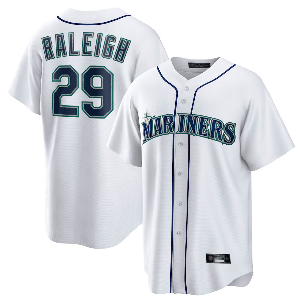 Jamed S.Mariners #29 Cal Raleigh Player White Home Game Stitched Jerseys