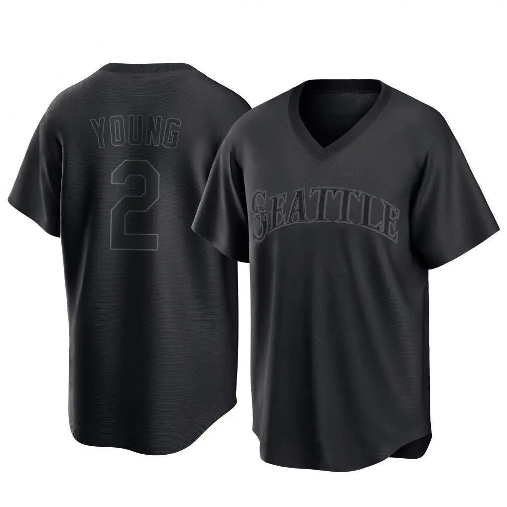 Jamed S.Mariners #2 Cole Young Player Black Replica Fashion T-shirt Stitched Jerseys
