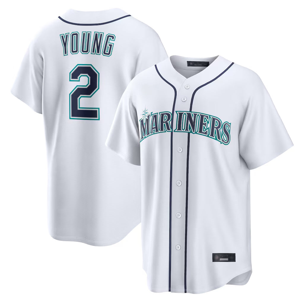 Jamed S.Mariners #2 Cole Young Player White Home Game Stitched Jerseys