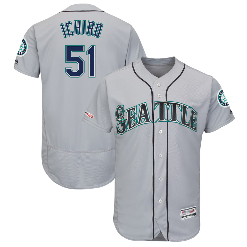 Jamed S.Mariners #51 Ichiro Suzuki Player Gray Majestic Road Flex Base Collection Limited Stitched Jerseys
