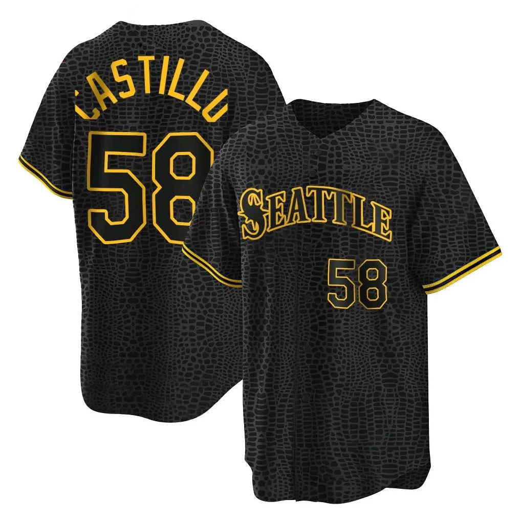 Jamed S.Mariners #58 Luis Castillo Player Black Snake Skin City Home Limited Stitched Jerseys
