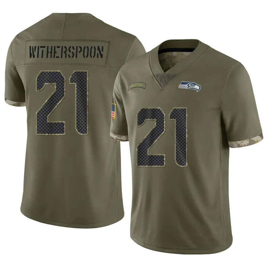 Jamed S.Seahawks #21 Devon Witherspoon Player Salute to Service Olive Stitched Jerseys