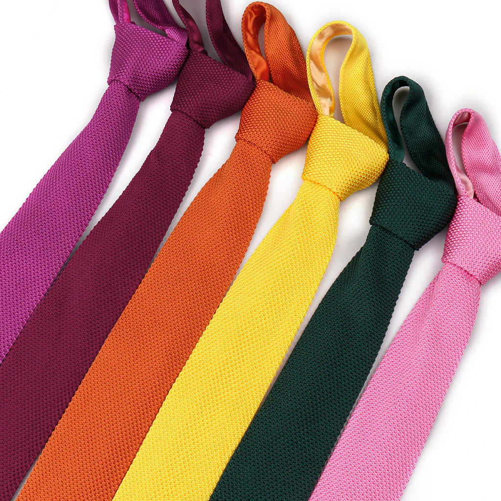 10pcs Knitted Ties Slim 5.5cm Solid Color Knit Neckties For Men Plain Black White Brown Burgundy Man's Accessory Fashion Gravata