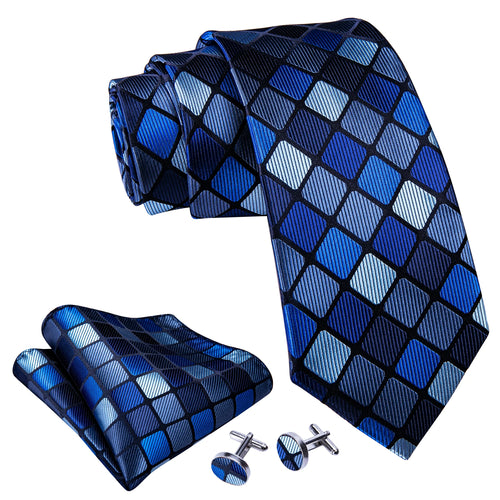 Checkered Tie Set 8.5cm Formal Plaid Necktie Handkerchief Cufflinks Suit Accessory for Groom Party Business High-Grade Woven