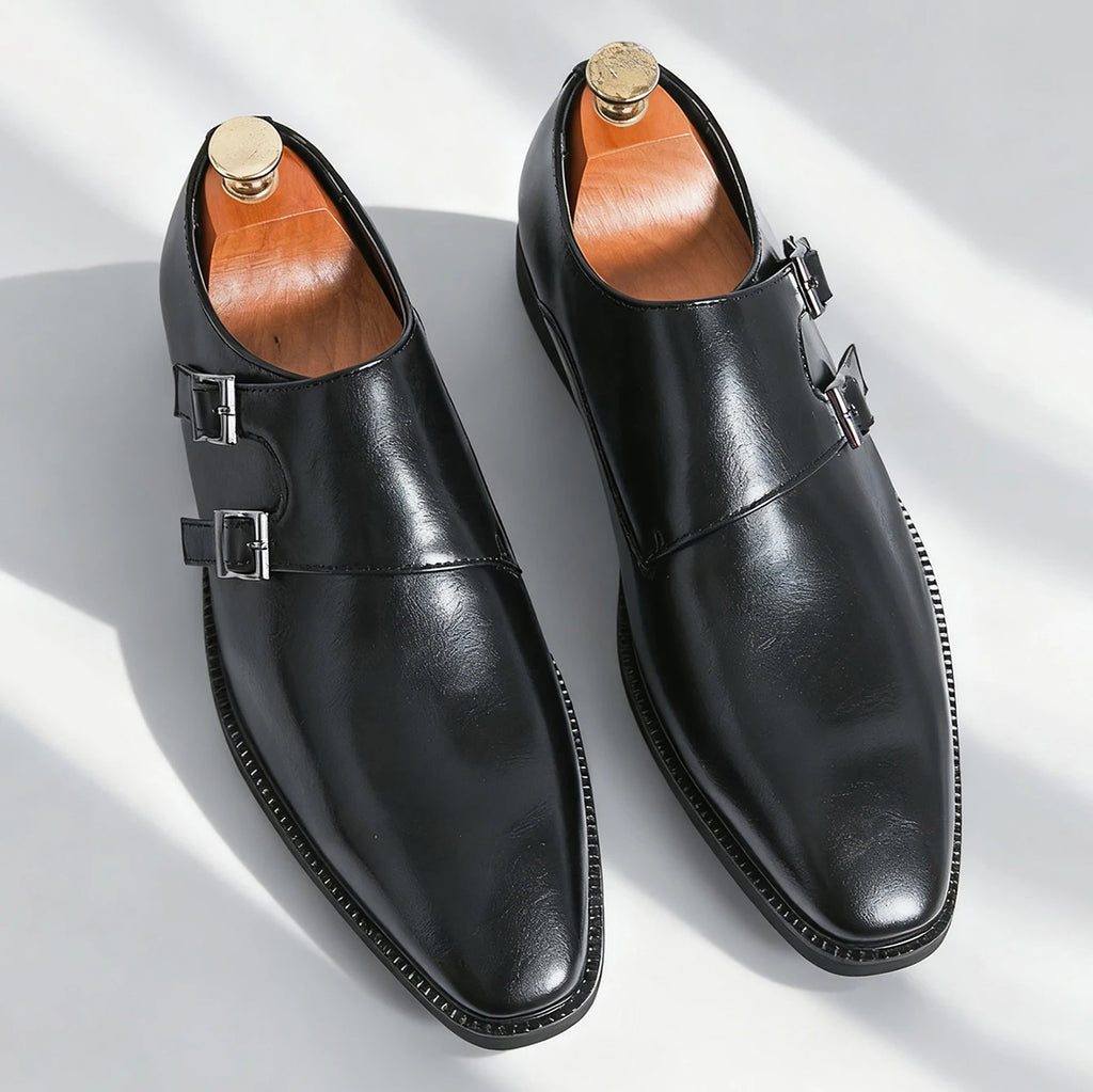 Classic Retro Dress Men's Monk Leather Shoes With Pointed Toe Buckle Business Office Wedding Comfortable Men's Oxfords Shoes