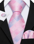 Checkered Tie Set 8.5cm Formal Plaid Necktie Handkerchief Cufflinks Suit Accessory for Groom Party Business High-Grade Woven