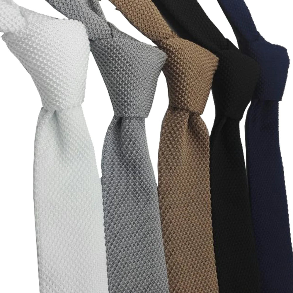 10pcs Knitted Ties Slim 5.5cm Solid Color Knit Neckties For Men Plain Black White Brown Burgundy Man's Accessory Fashion Gravata