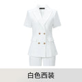 2‑Piece Women Office Suit Short Sleeve Double Breasted Blazer + High Waist Pants Ladies Formal Business Workwear Set Multiple Co