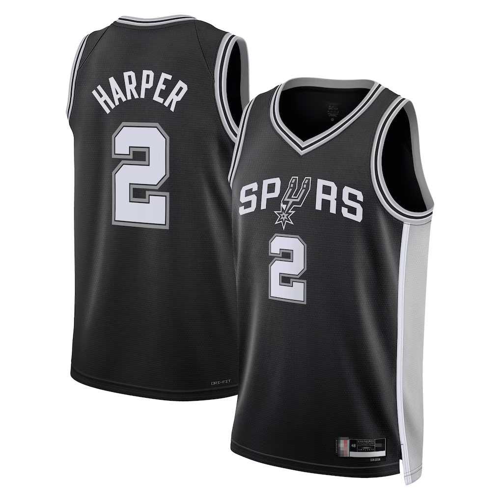 Jamed SA.Spurs #2Dylan Harper Black 2025 NBA Draft First Round Pick Swingman Jerseys - Icon Edition