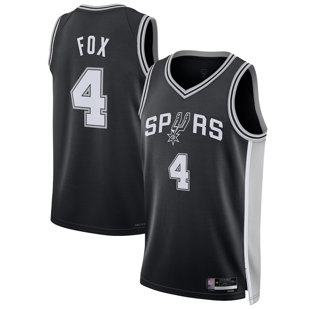 Jamed SA.Spurs #4 De'Aaron Fox Black Swingman Player Jerseys - Icon Edition