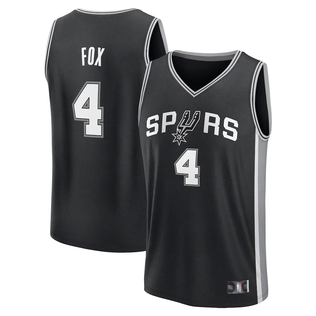 Jamed SA.Spurs #4 De'Aaron Fox Fanatics Black Fast Break Replica Player Jerseys - Icon Edition