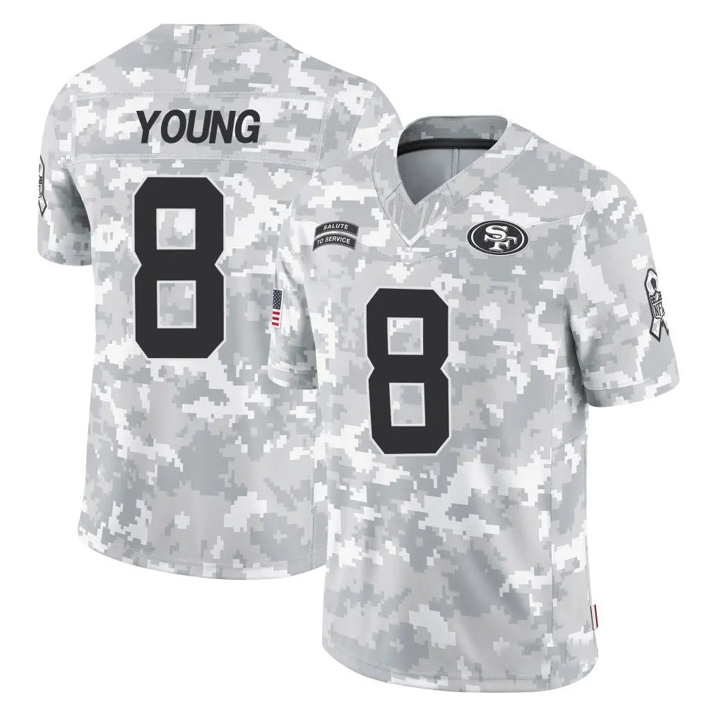 Jamed SF.49ers #8 Steve Young Player Arctic Camo Salute to Service Stitched Jerseys