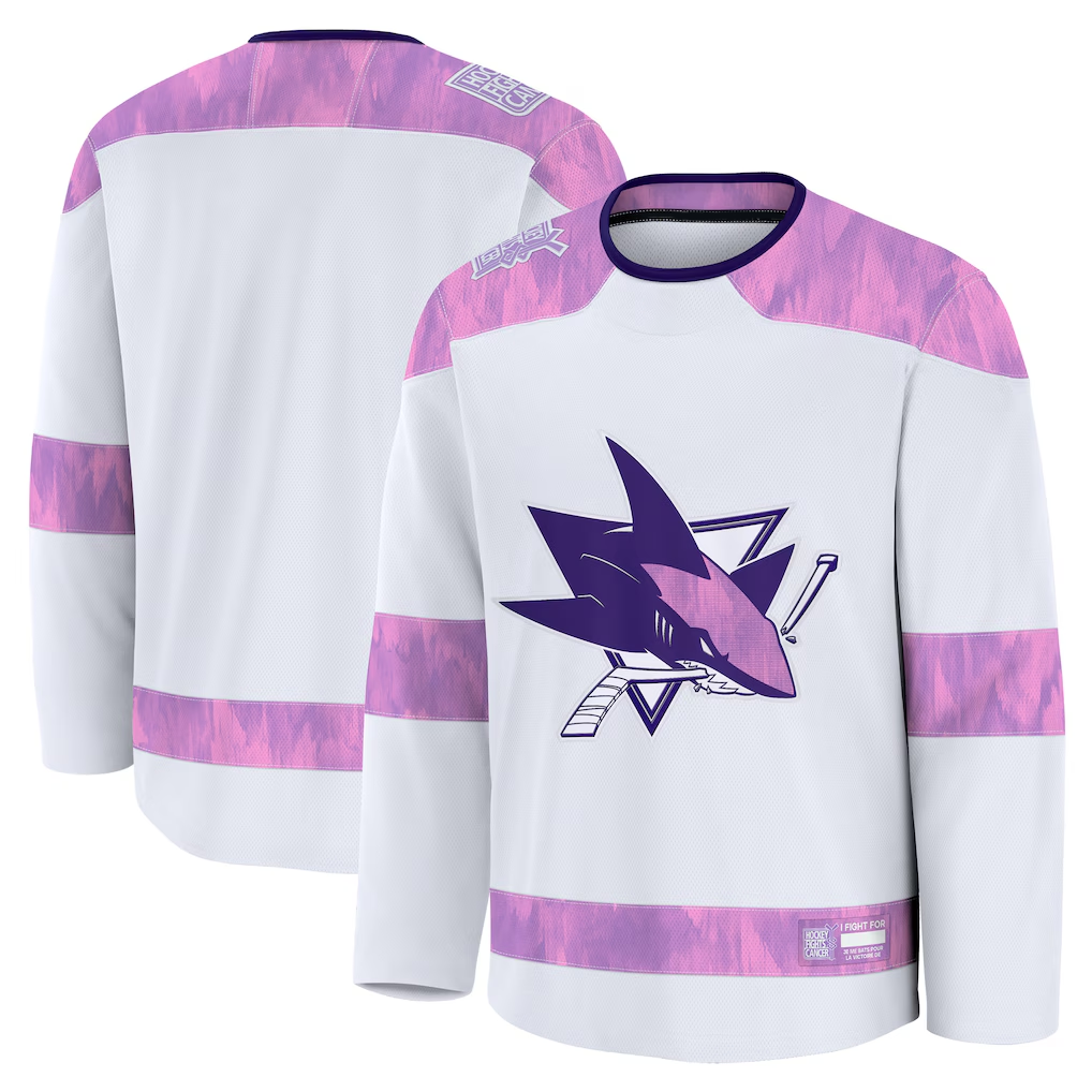 Jamed S.Jose Sharks White 2024 Hockey Fights Cancer Practice Jerseys