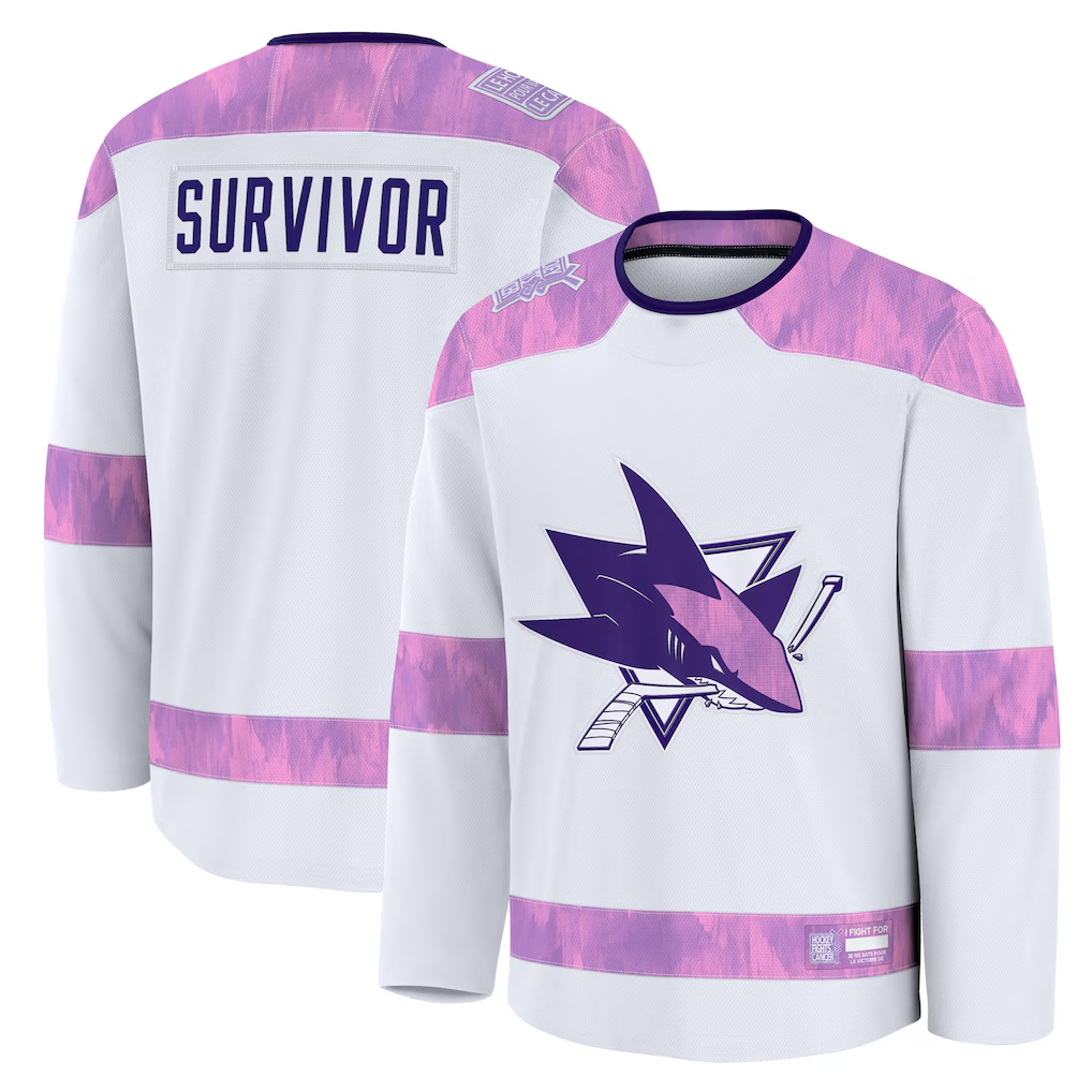 Jamed S.Jose Sharks White Hockey Fights Cancer Survivor Practice Jerseys