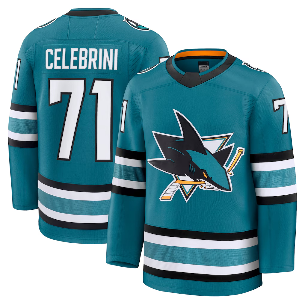 Jamed S.Jose Sharks #71 Macklin Celebrini Teal Home Premium Jerseys