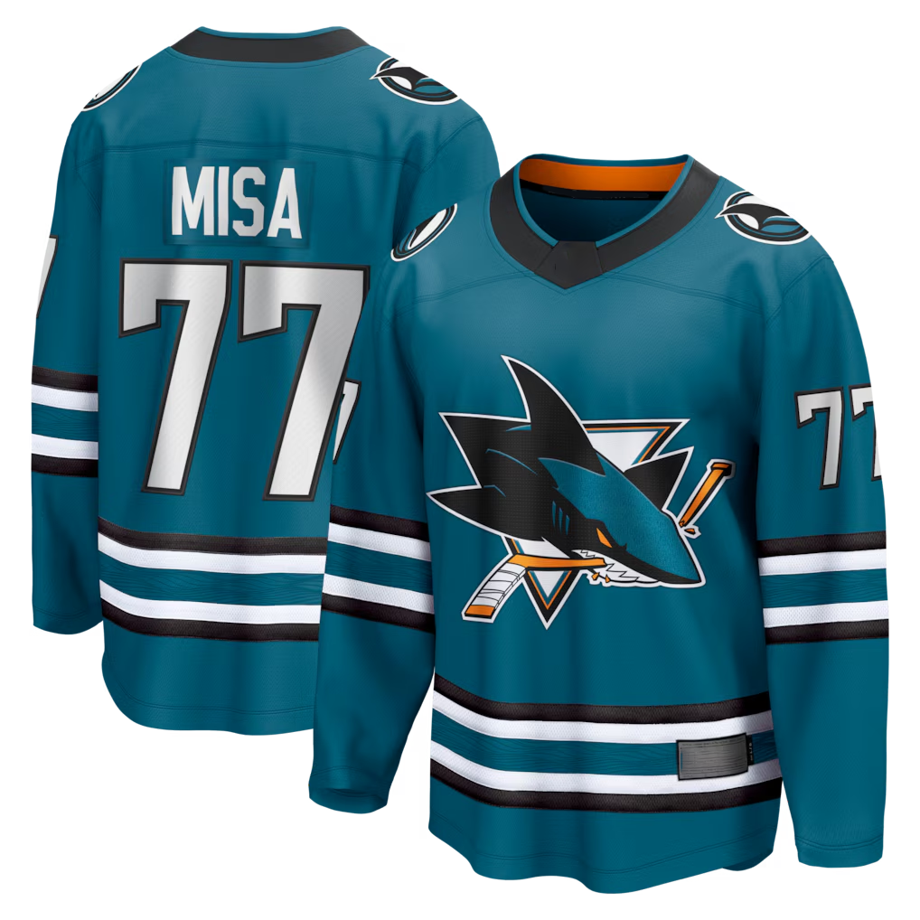 Jamed S.Jose Sharks #77 Michael Misa Teal Breakaway Jerseys