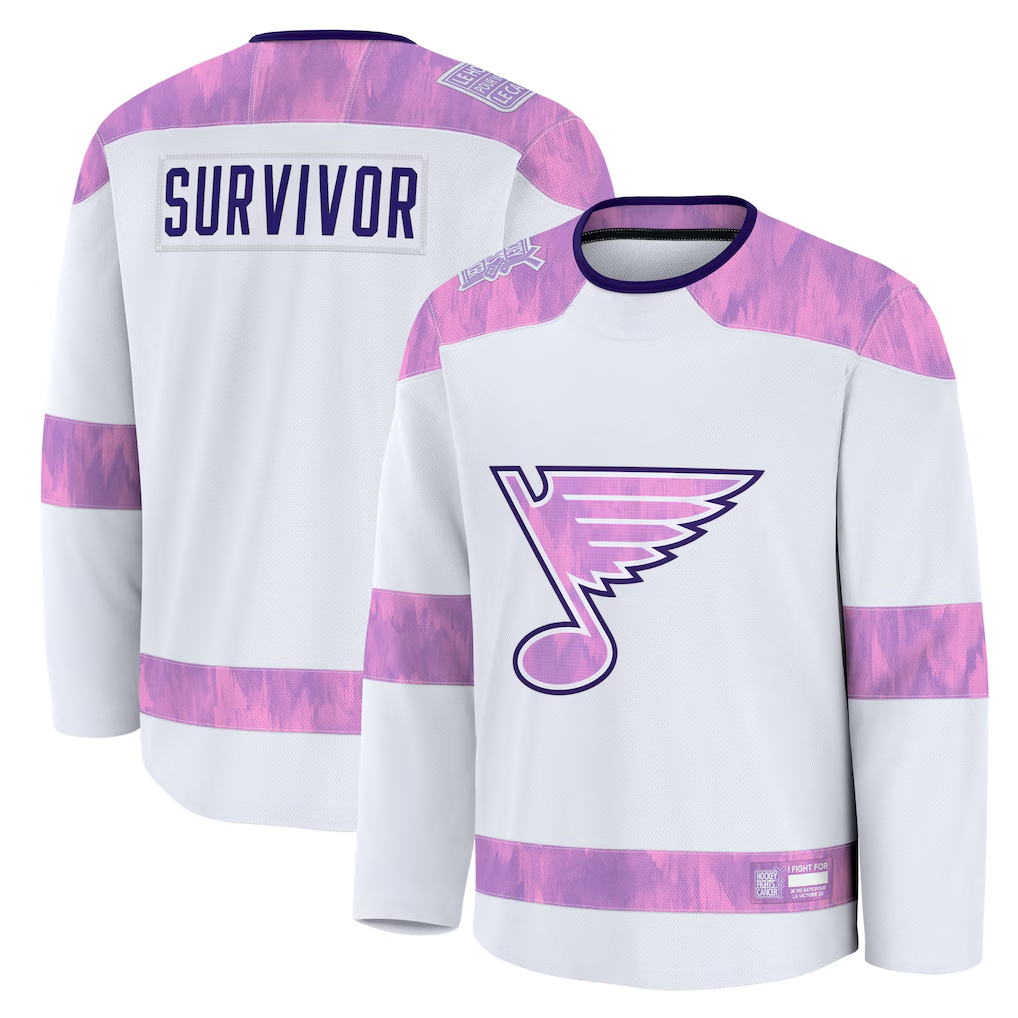 Jamed St.L.Blues White Hockey Fights Cancer Survivor Practice Jerseys