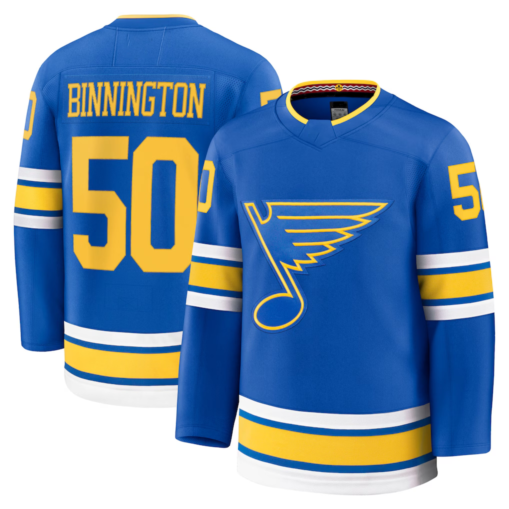Jamed St.L.Blues #50 Jordan Binnington Blue Home Premium Player Jerseys