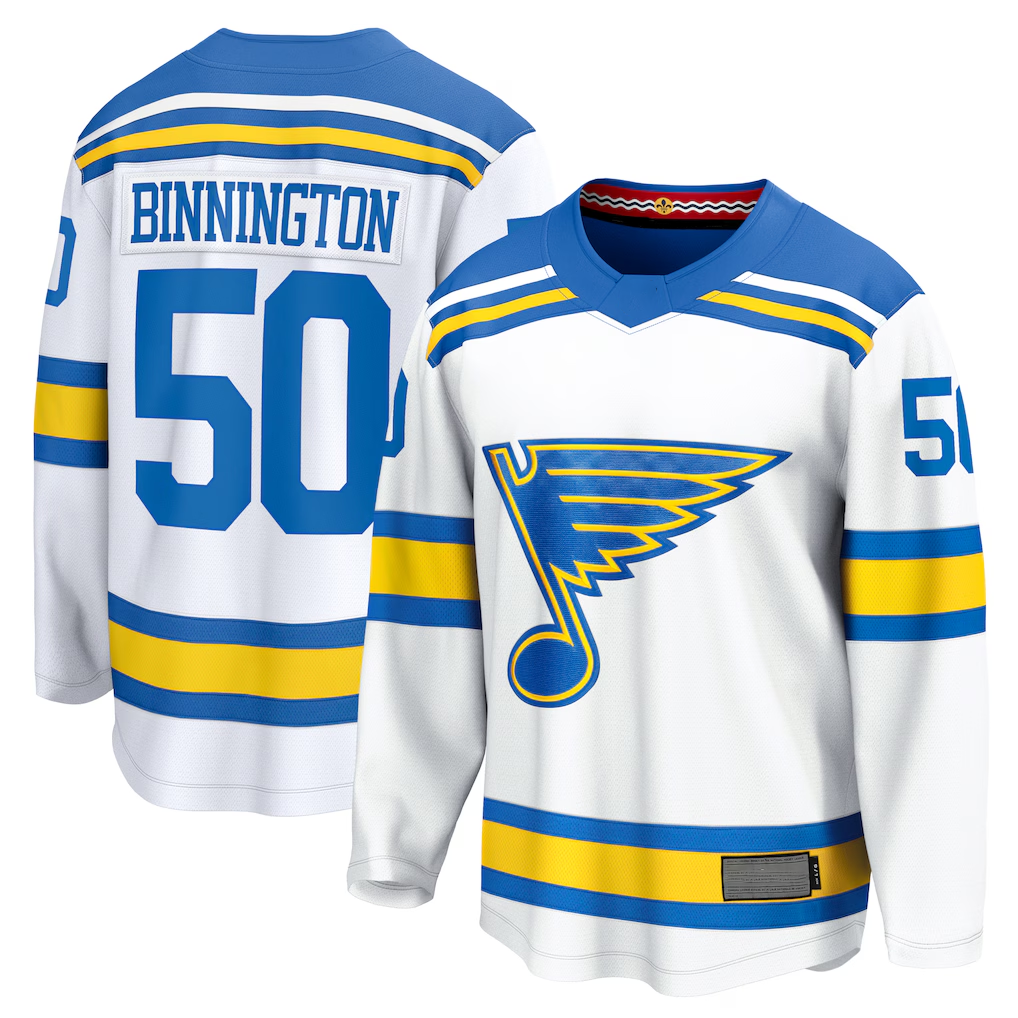 Jamed St.L.Blues #50 Jordan Binnington White Away Breakaway Player Jerseys
