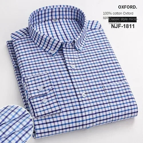 100% Pure Cotton Men's Long Sleeve Shirt Business Casual Solid Color Embroidered Oxford Spun Shirt