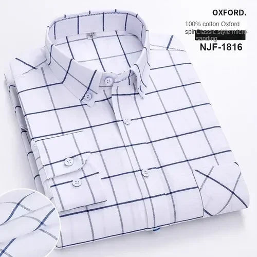 100% Pure Cotton Men's Long Sleeve Shirt Business Casual Solid Color Embroidered Oxford Spun Shirt