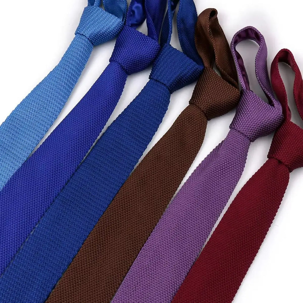 10pcs Knitted Ties Slim 5.5cm Solid Color Knit Neckties For Men Plain Black White Brown Burgundy Man's Accessory Fashion Gravata