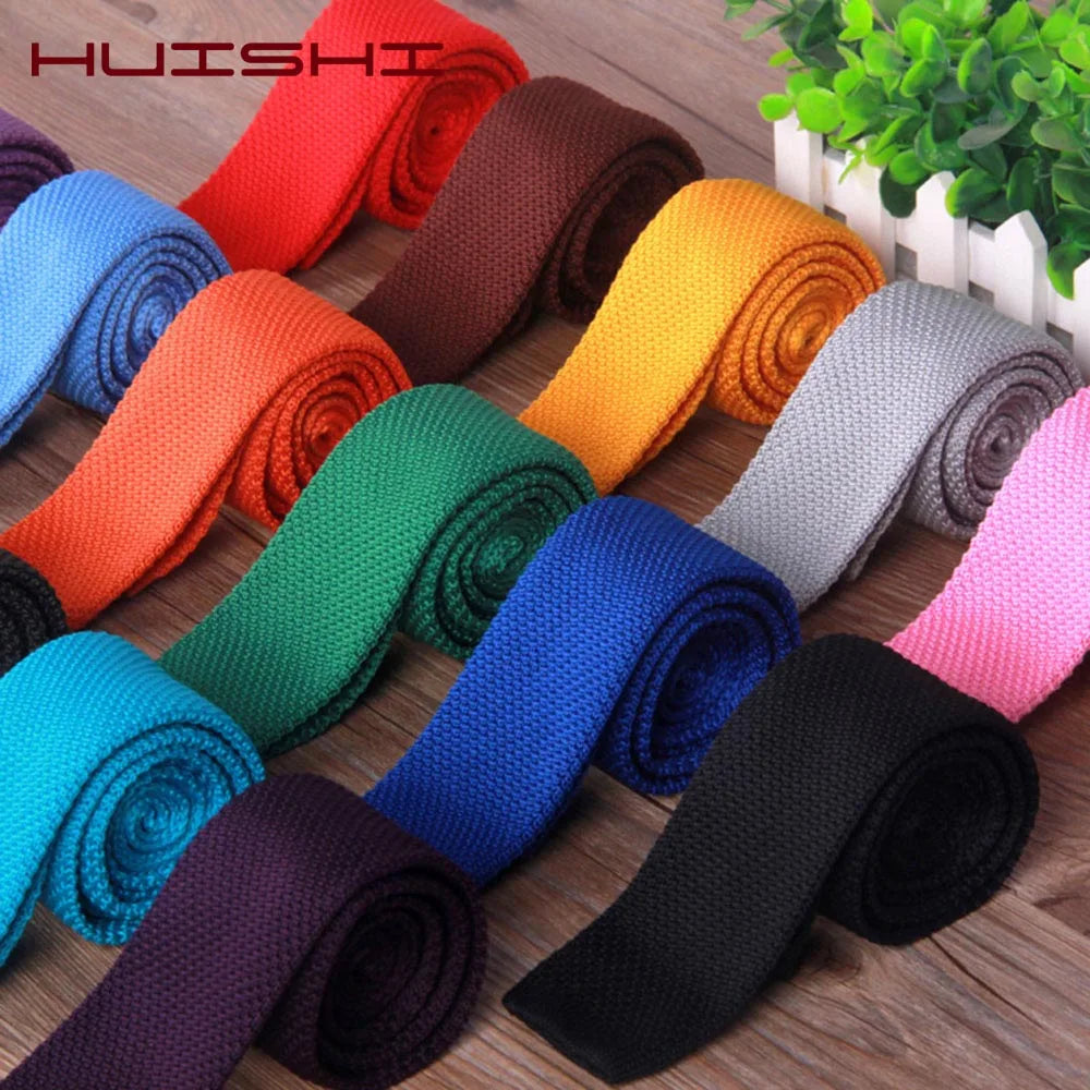 10pcs Knitted Ties Slim 5.5cm Solid Color Knit Neckties For Men Plain Black White Brown Burgundy Man's Accessory Fashion Gravata