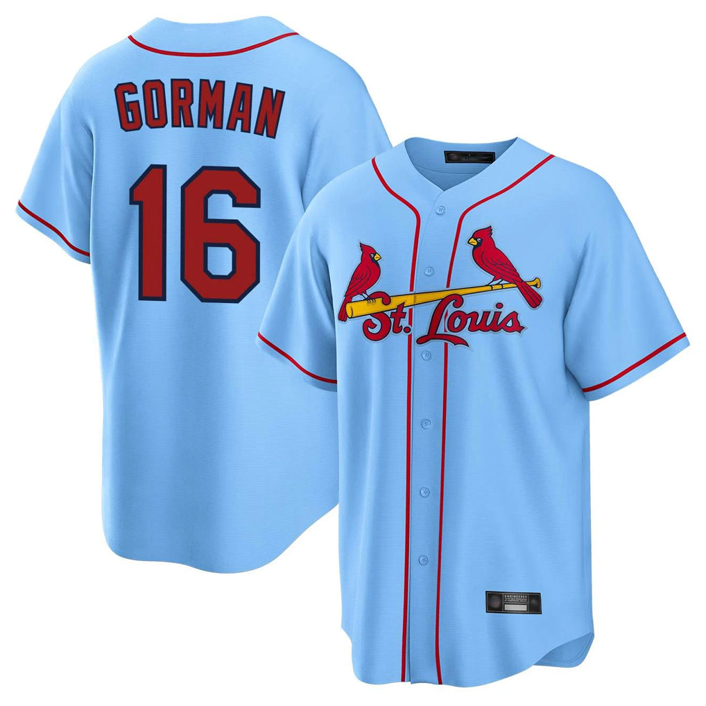 Jamed St. Louis Cardinals #16 Nolan Gorman Player Light Blue Home Game Stitched Jerseys