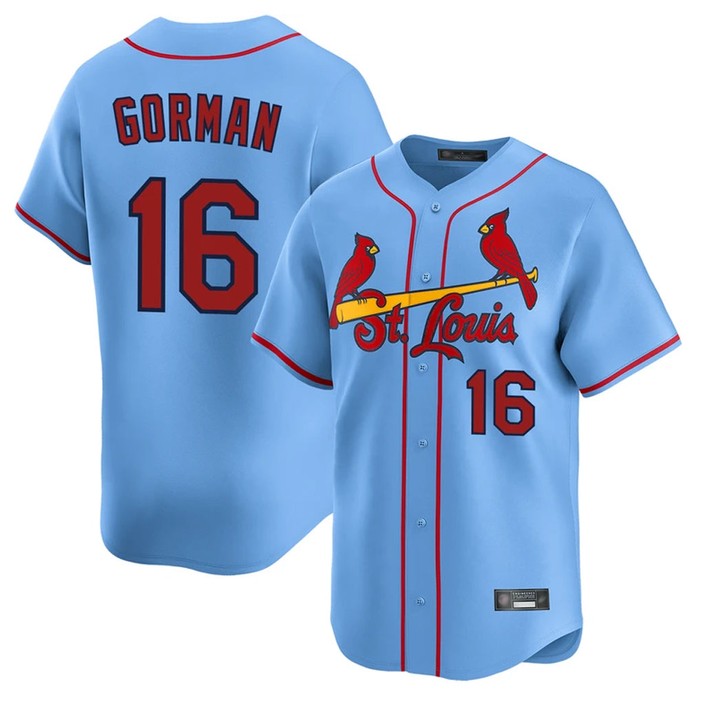 Jamed St. Louis Cardinals #16 Nolan Gorman Player Light Blue Home Limited Stitched Jerseys