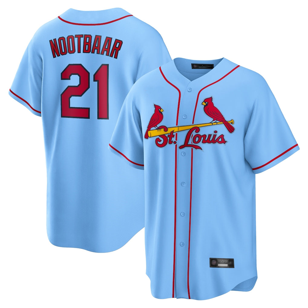 Jamed St. Louis Cardinals #21 Lars Nootbaar Player Light Blue Home Game Stitched Jerseys