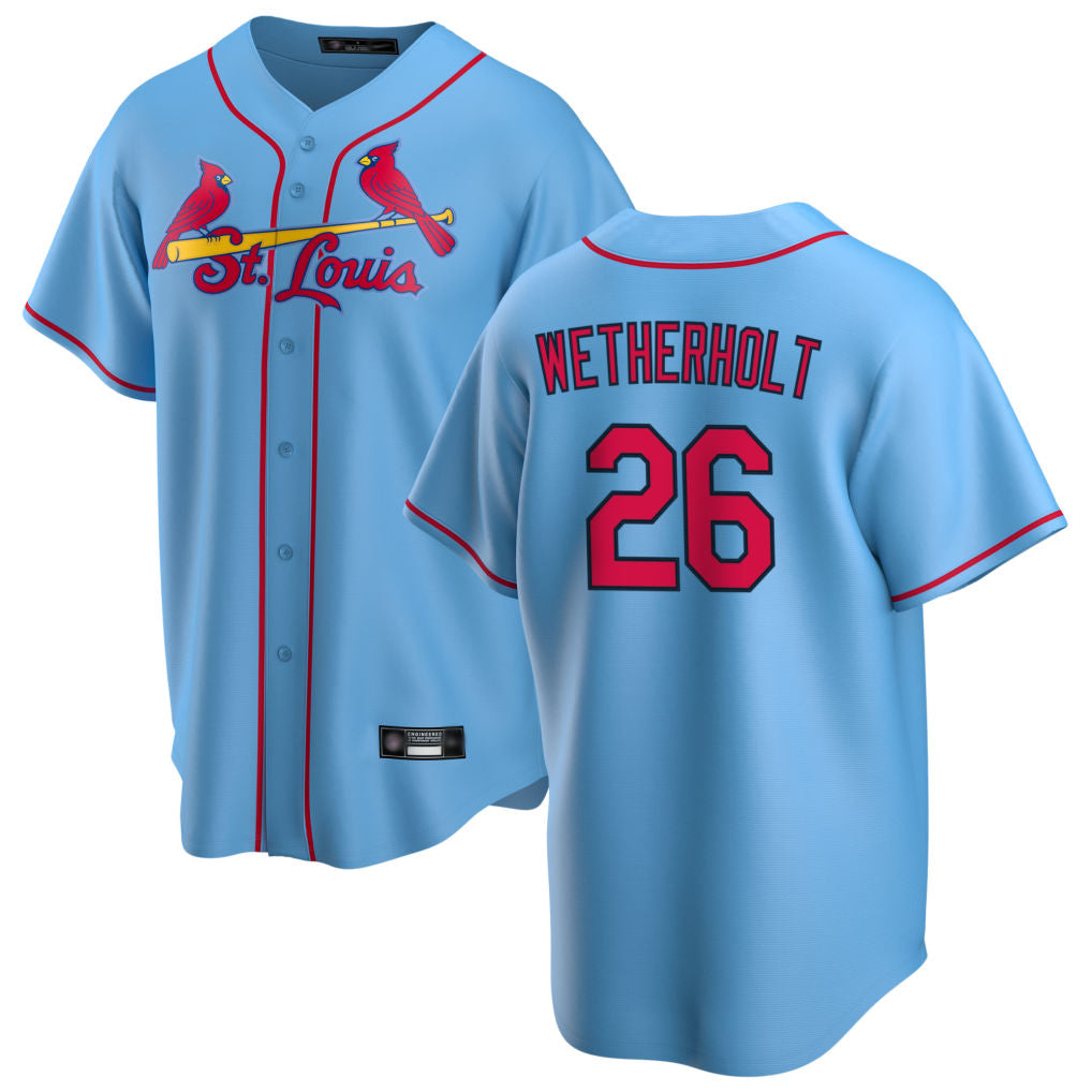 Jamed St. Louis Cardinals #26 JJ Wetherholt Player Light Blue Home Game Stitched Jerseys