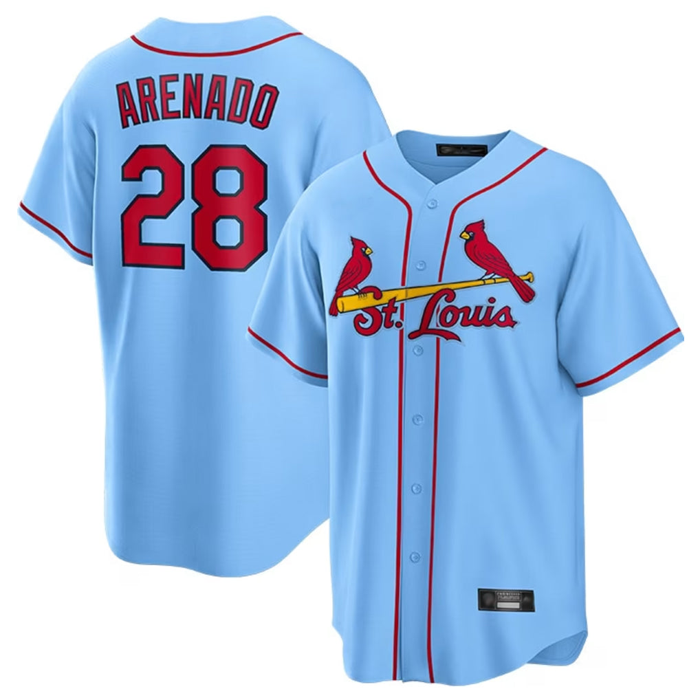 Jamed St. Louis Cardinals #28 Nolan Arenado Player Light Blue Home Game Stitched Jerseys