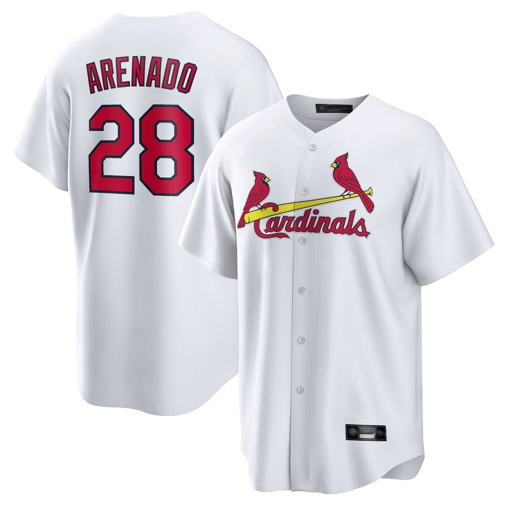 Jamed St. Louis Cardinals #28 Nolan Arenado Player White Home Game Stitched Jerseys
