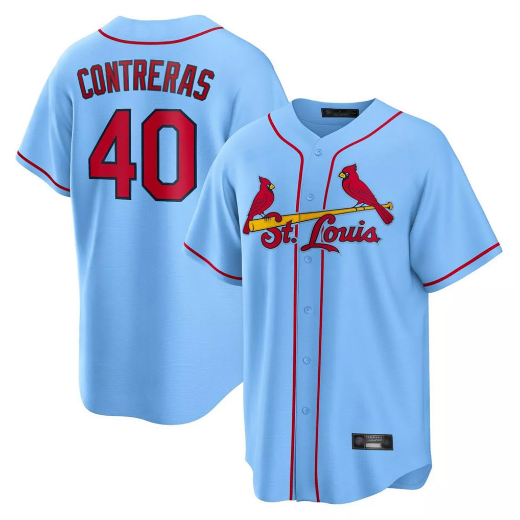 Jamed St. Louis Cardinals #40 Willson Contreras Player Light Blue Home Game Stitched Jerseys