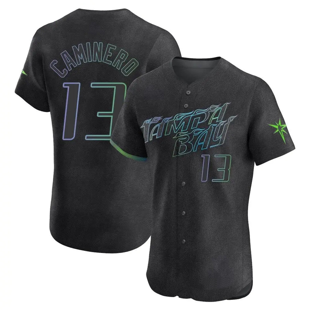 Jamed TB.Rays #13 Junior Caminero Player Black City Connect Home Limited Elite Stitched Jerseys
