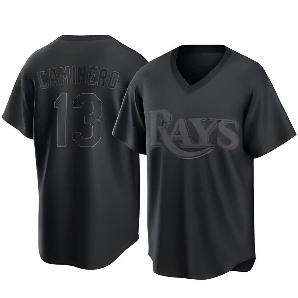 Jamed TB.Rays #13 Junior Caminero Player Black Home Game Stitched Jerseys
