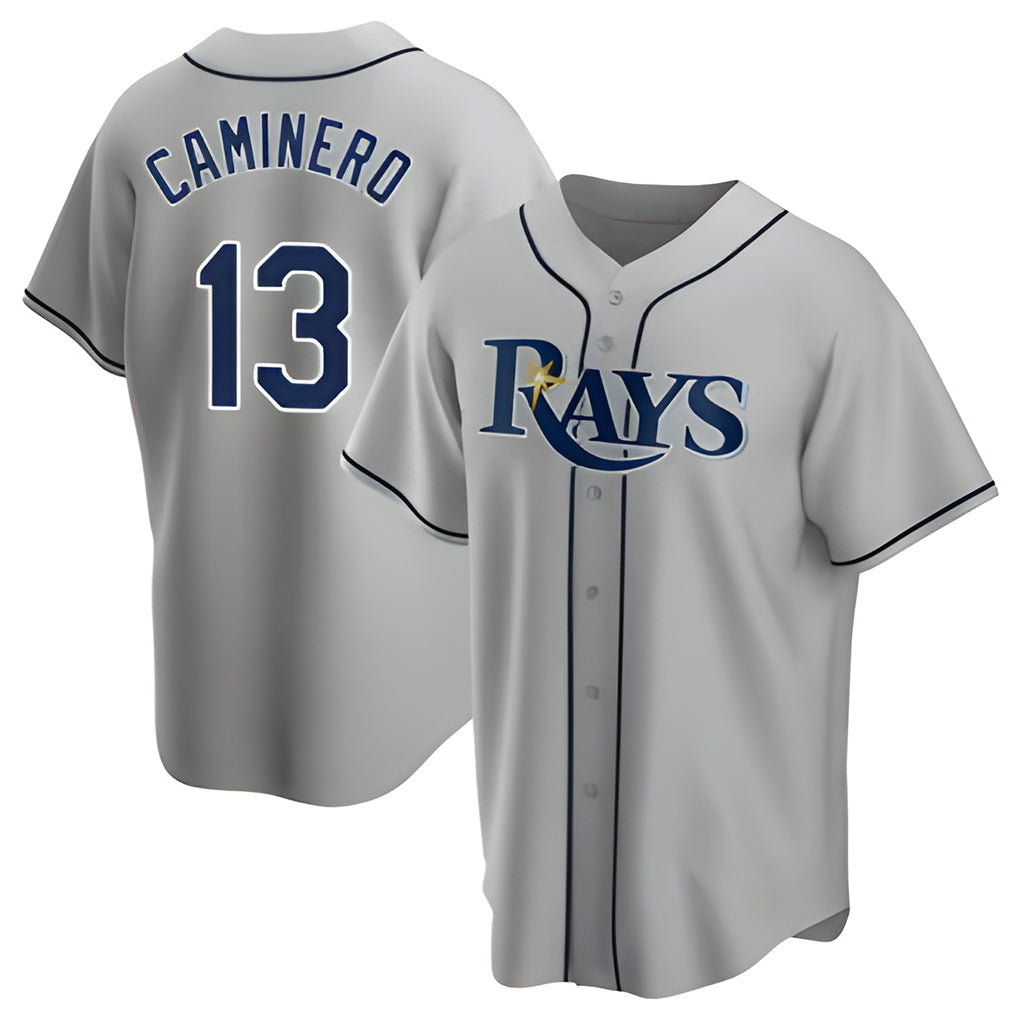 Jamed TB.Rays #13 Junior Caminero Player Gray Home Game Stitched Jerseys