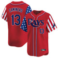 Jamed TB.Rays #13 Junior Caminero Player Red 2025 Independence Day Vapor Premier Limited Stitched Jerseys